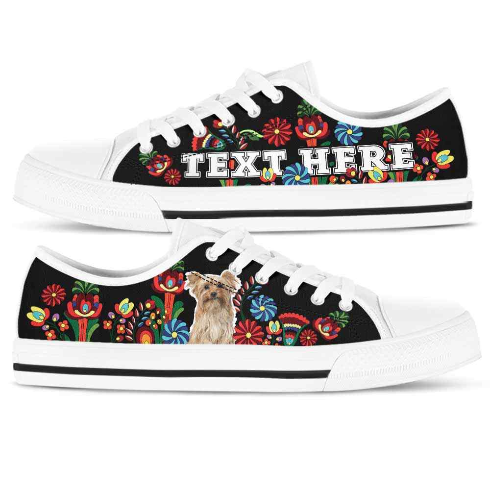 LTS-W-Dog-Embroidery13-Yorkie-65@undefined-Yorkie Dog Lovers Tennis Shoes Colorful Floral Gym Low Top Shoes Gift Women Men. Dog Mom Dog Dad Custom Shoes. Yorkshire Terrier
