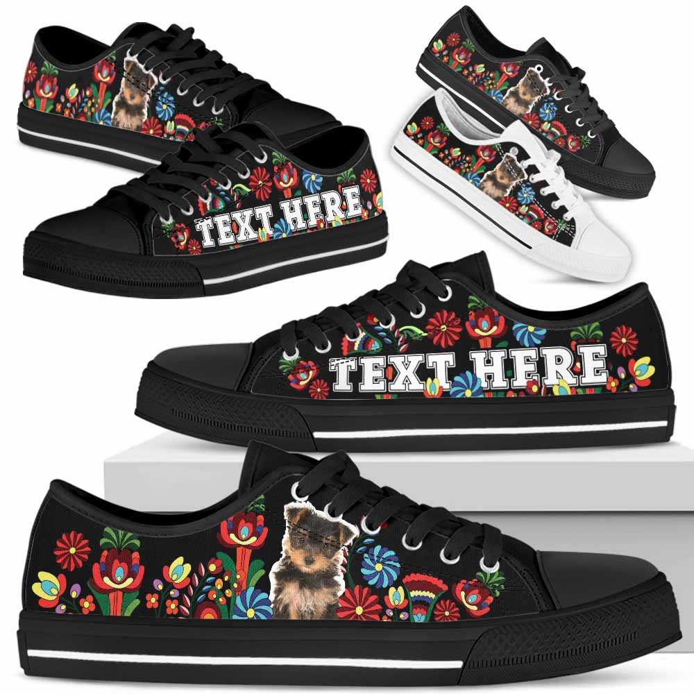 LTS-W-Dog-Embroidery13-Yorkie-68@undefined-Yorkie Dog Lovers Tennis Shoes Colorful Floral Gym Low Top Shoes Gift Women Men. Dog Mom Dog Dad Custom Shoes. Yorkshire Terrier