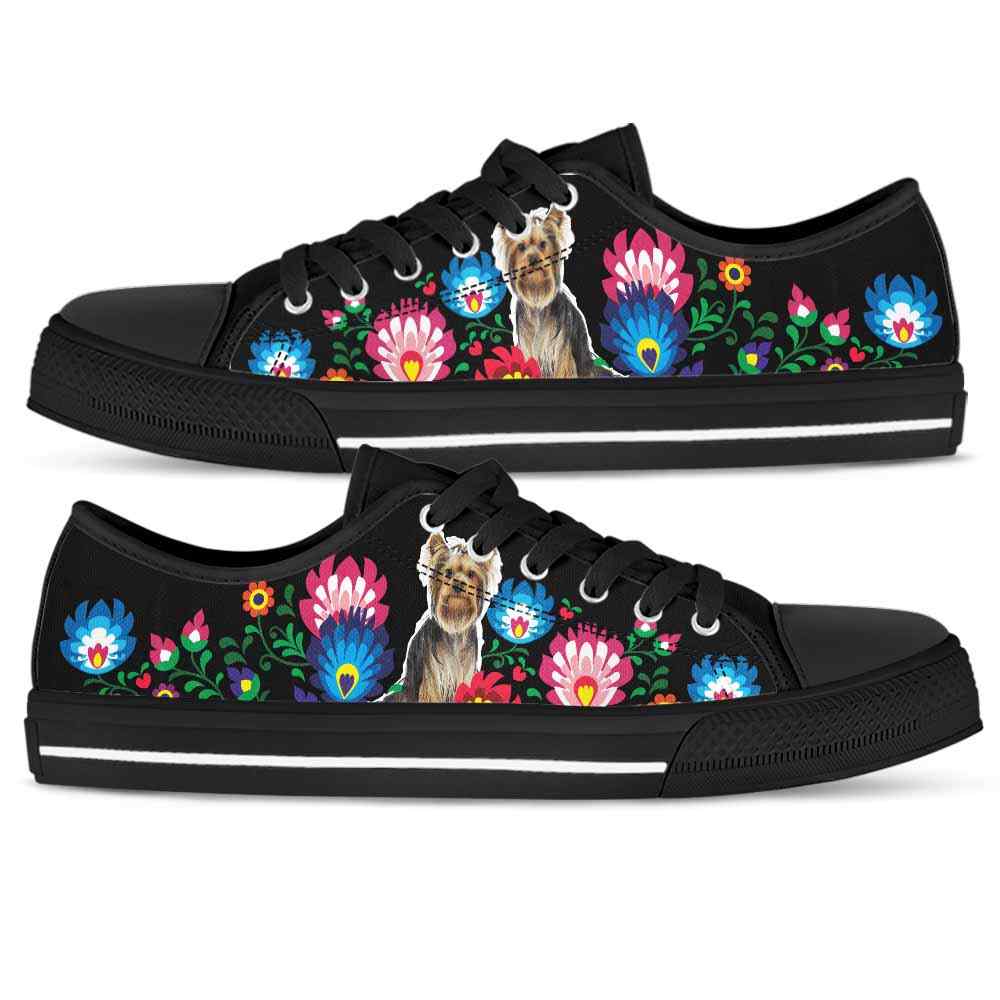 LTS-W-Dog-Embroidery9-Yorkie-67@undefined-Yorkie Dog Lovers Tennis Shoes Gym Flower Colorful Low Top Shoes Gift Men Women. Dog Mom Dog Dad Custom Shoes. Yorkshire Terrier