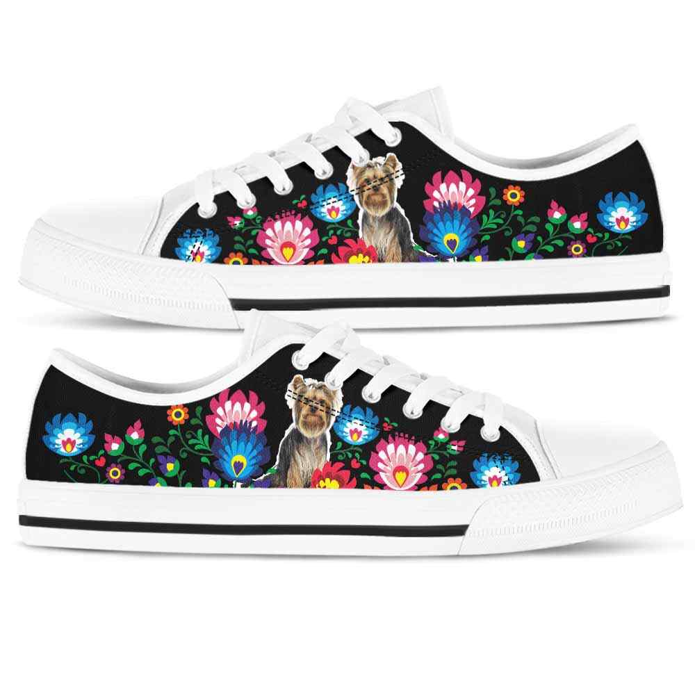 LTS-W-Dog-Embroidery9-Yorkie-67@undefined-Yorkie Dog Lovers Tennis Shoes Gym Flower Colorful Low Top Shoes Gift Men Women. Dog Mom Dog Dad Custom Shoes. Yorkshire Terrier