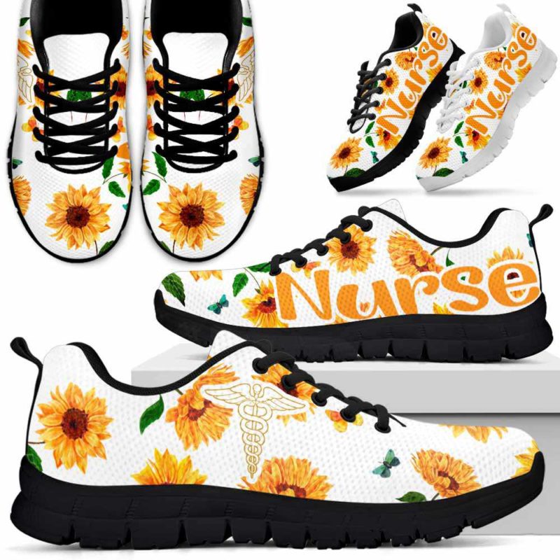 SS-Nurse-SunflowerW-Nurse-13@ Sunflower White Nurse 13-Nurse Sneakers Running Shoes Gift For Men Women. Sunflower Mens Womens Custom Shoes.