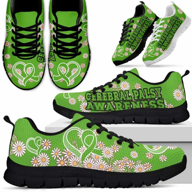 SS-U-Awareness-DaisyRibbonColorfulBG-CerPal-11@undefined-Cerebral Palsy Awareness Ribbon Daisy Flower Purple Sneakers Gym Running Shoes. Faith Hope Love Fighter Survivor Gift.