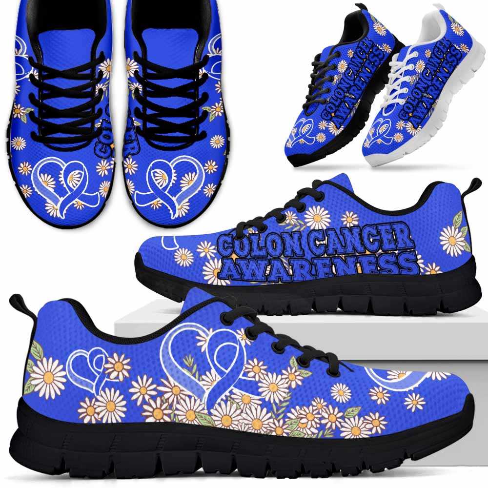 SS-U-Awareness-DaisyRibbonColorfulBG-ColCan-14_Colon-Cancer-Colorectal-Cancer-Awareness-Ribbon-Daisy-Flower-Sneakers-Gym-Running-Shoes-Hope-Love-Fighter-Survivor-Gift-_1_20200829 SS-U-Awareness-DaisyRibbonColorfulBG-ColCan-14@undefined-Colon Cancer Colorectal Cancer Awareness Ribbon Daisy Flower Sneakers Gym Running Shoes. Hope Love Fighter Survivor Gift.