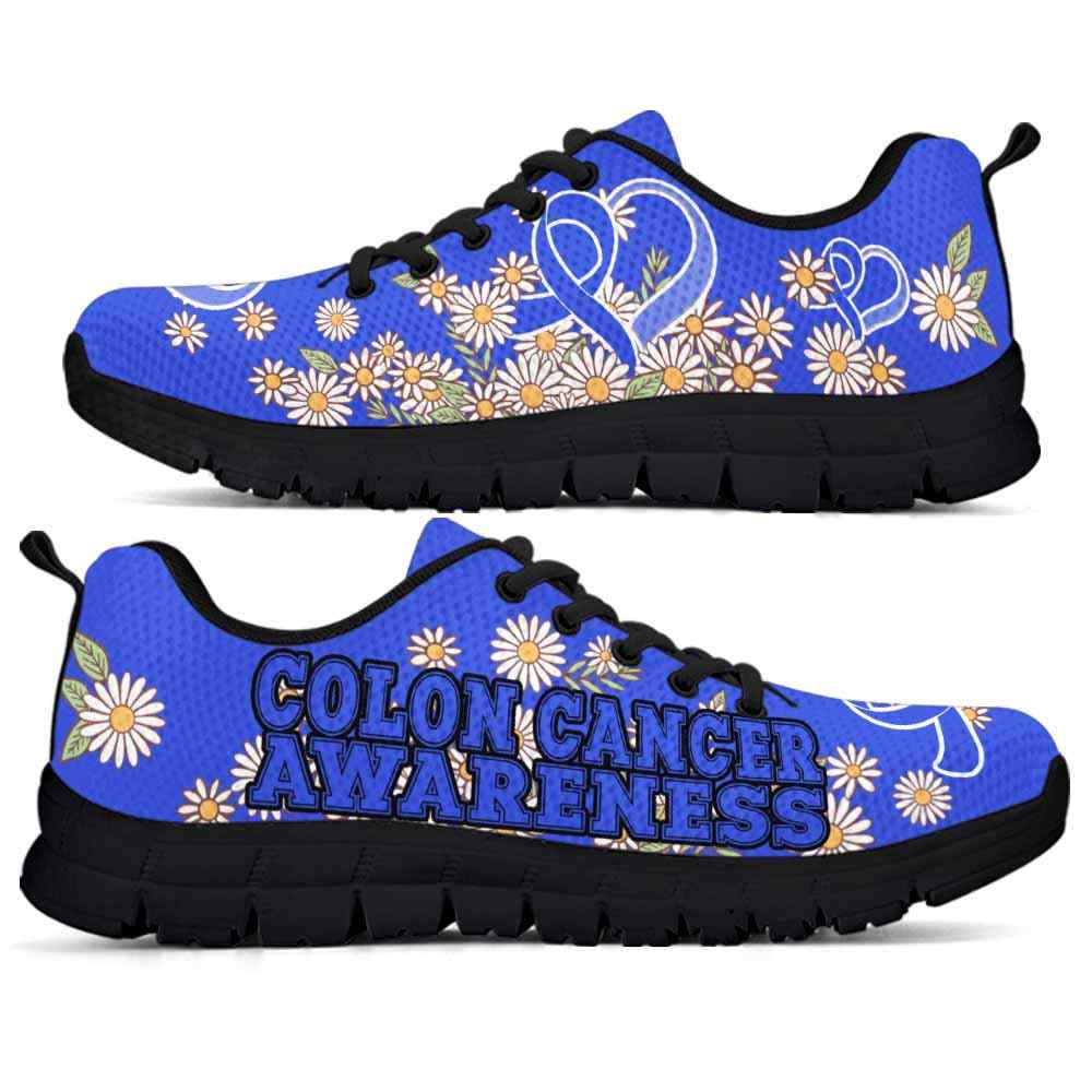 SS-U-Awareness-DaisyRibbonColorfulBG-ColCan-14_Colon-Cancer-Colorectal-Cancer-Awareness-Ribbon-Daisy-Flower-Sneakers-Gym-Running-Shoes-Hope-Love-Fighter-Survivor-Gift-_2_20200829 SS-U-Awareness-DaisyRibbonColorfulBG-ColCan-14@undefined-Colon Cancer Colorectal Cancer Awareness Ribbon Daisy Flower Sneakers Gym Running Shoes. Hope Love Fighter Survivor Gift.