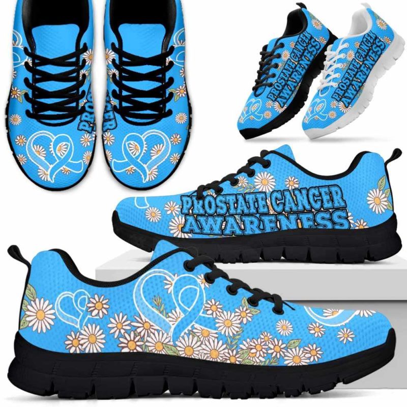 SS-U-Awareness-DaisyRibbonColorfulBG-ProCan-33@undefined-Prostate Cancer Awareness Ribbon Daisy Flower Purple Sneakers Gym Running Shoes. Faith Hope Love Fighter Survivor Gift.