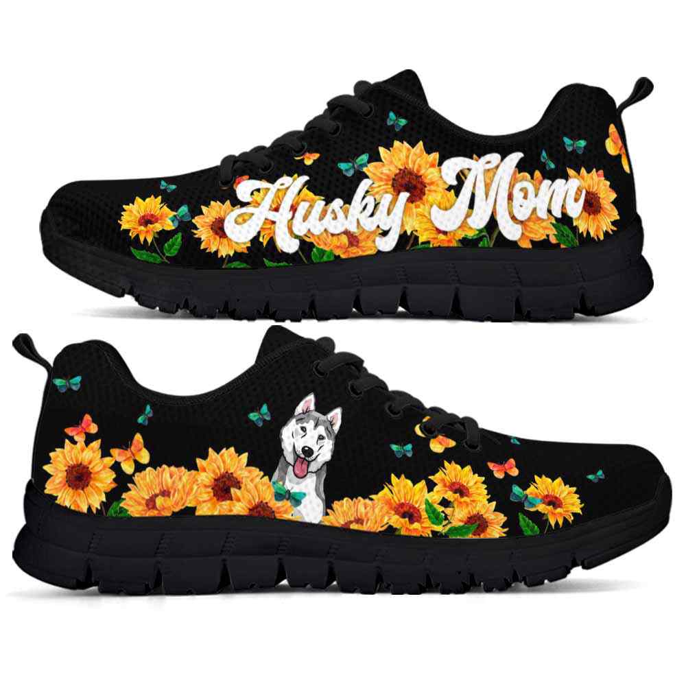 SS-W-Dog-DogMomSunflowerLine-Husky-36@ Dog Mom Sunflower Line Husky 36-Husky Mom Sunflower Sneakers Running Shoes Gift Women. Dog Mom Ruff Life Custom Shoes.