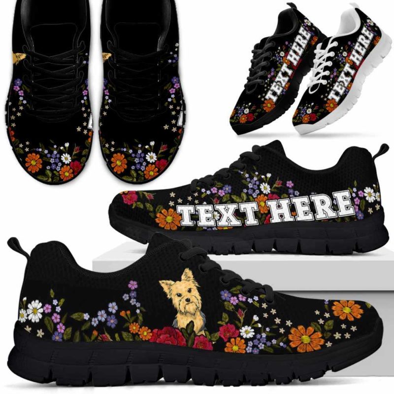 SS-W-Dog-Embroidery10-Yorkie-63@undefined-Yorkie Colorful Flower Floral Dog Lovers Sneakers Gym Running Shoes Gift Women Men. Dog Mom Dog Dad Custom Shoes. Yorkshire Terrier
