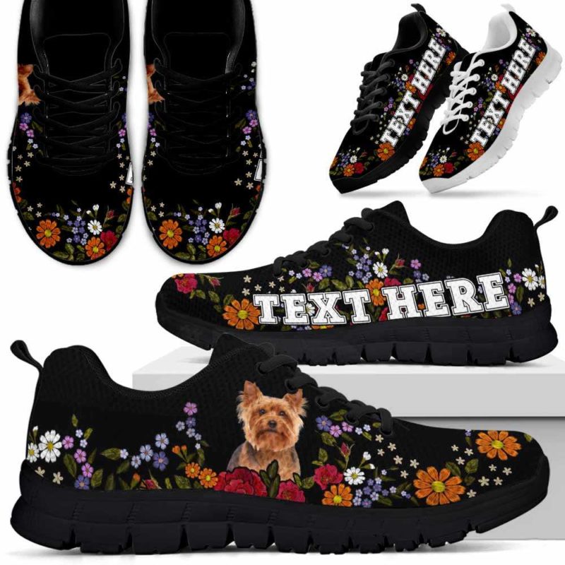 SS-W-Dog-Embroidery10-Yorkie-64@undefined-Yorkie Colorful Flower Floral Dog Lovers Sneakers Gym Running Shoes Gift Women Men. Dog Mom Dog Dad Custom Shoes. Yorkshire Terrier