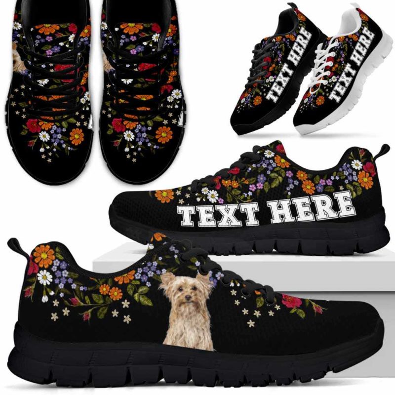 SS-W-Dog-Embroidery11-Yorkie-65@undefined-Yorkie Flower Floral Colorful Dog Lovers Sneakers Gym Running Shoes Gift Women Men. Dog Mom Dog Dad Custom Shoes. Yorkshire Terrier