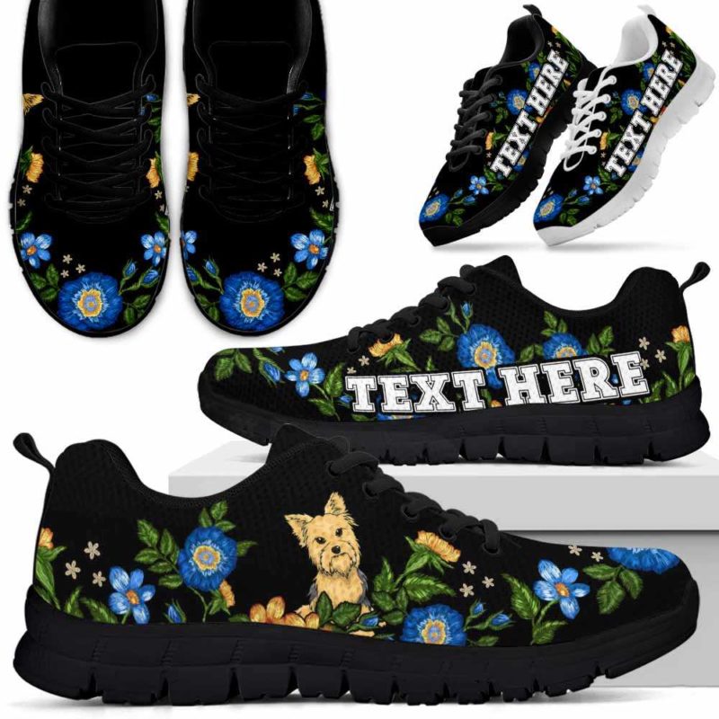 SS-W-Dog-Embroidery9-Yorkie-63@undefined-Yorkie Colorful Floral Flower Dog Lovers Sneakers Gym Running Shoes Gift Women Men. Dog Mom Dog Dad Custom Shoes. Yorkshire Terrier
