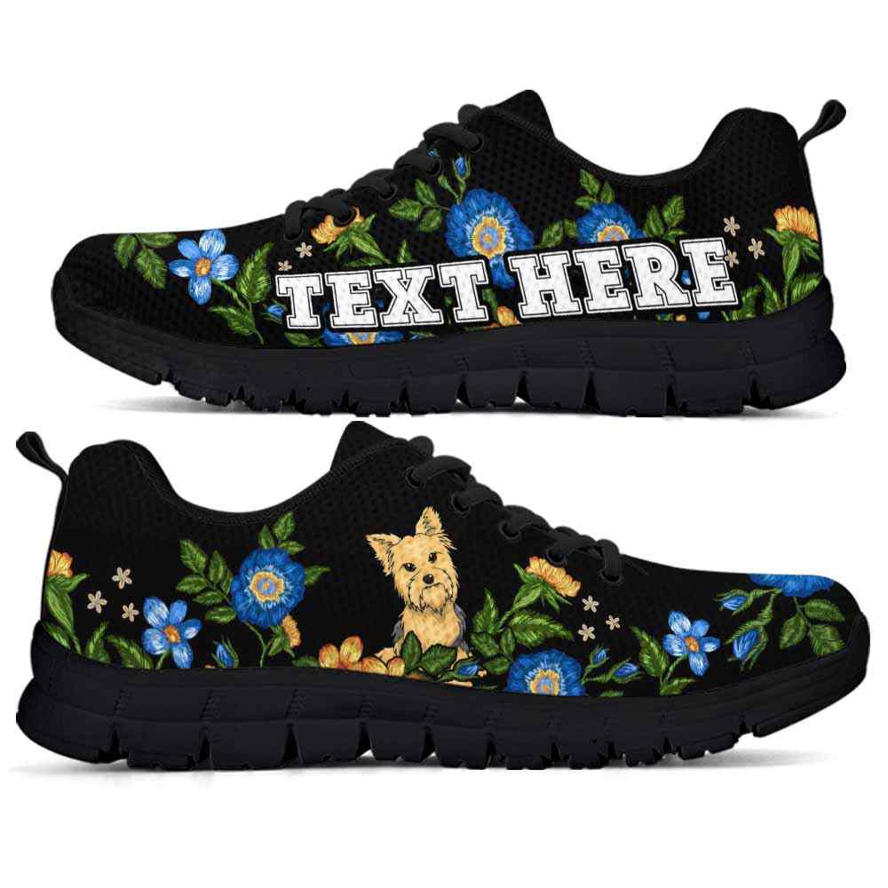 SS-W-Dog-Embroidery9-Yorkie-63@undefined-Yorkie Colorful Floral Flower Dog Lovers Sneakers Gym Running Shoes Gift Women Men. Dog Mom Dog Dad Custom Shoes. Yorkshire Terrier