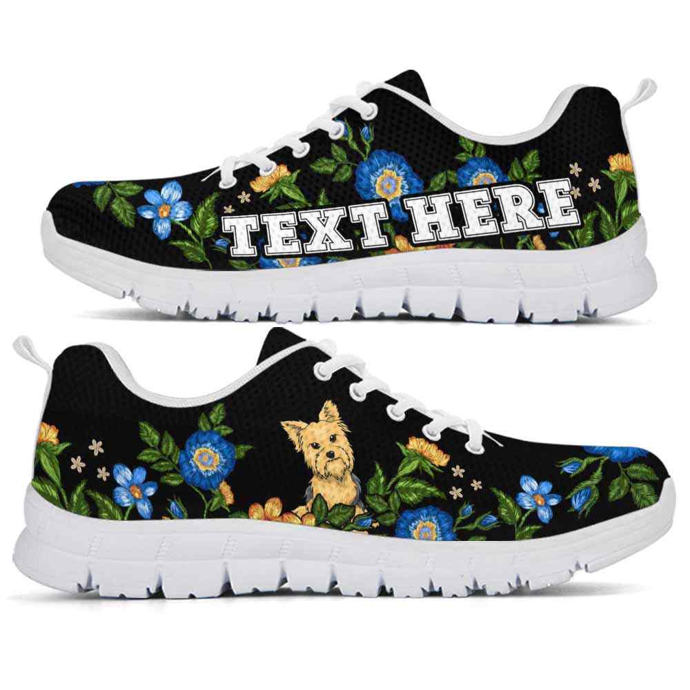 SS-W-Dog-Embroidery9-Yorkie-63@undefined-Yorkie Colorful Floral Flower Dog Lovers Sneakers Gym Running Shoes Gift Women Men. Dog Mom Dog Dad Custom Shoes. Yorkshire Terrier