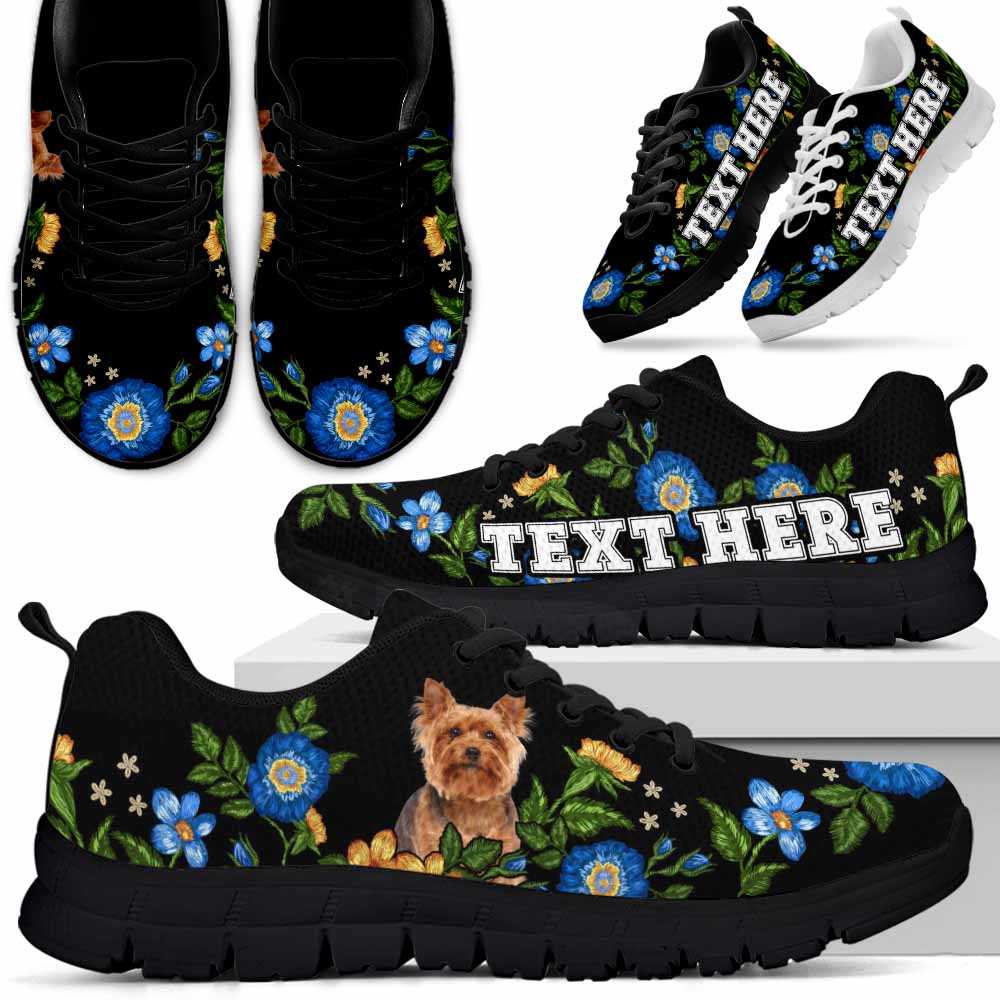 SS-W-Dog-Embroidery9-Yorkie-64@undefined-Yorkie Colorful Floral Flower Dog Lovers Sneakers Gym Running Shoes Gift Women Men. Dog Mom Dog Dad Custom Shoes. Yorkshire Terrier