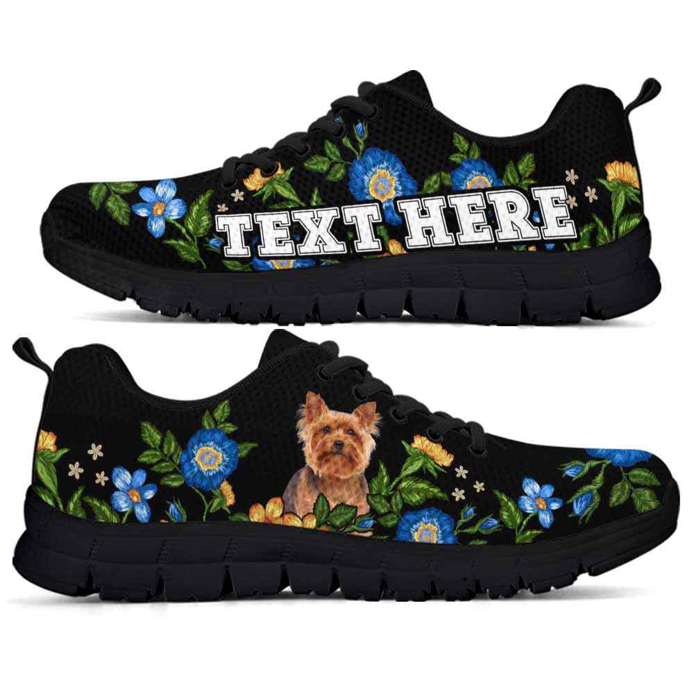 SS-W-Dog-Embroidery9-Yorkie-64@undefined-Yorkie Colorful Floral Flower Dog Lovers Sneakers Gym Running Shoes Gift Women Men. Dog Mom Dog Dad Custom Shoes. Yorkshire Terrier