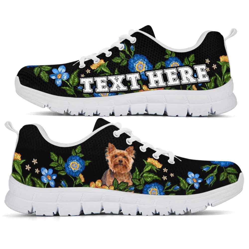 SS-W-Dog-Embroidery9-Yorkie-64@undefined-Yorkie Colorful Floral Flower Dog Lovers Sneakers Gym Running Shoes Gift Women Men. Dog Mom Dog Dad Custom Shoes. Yorkshire Terrier