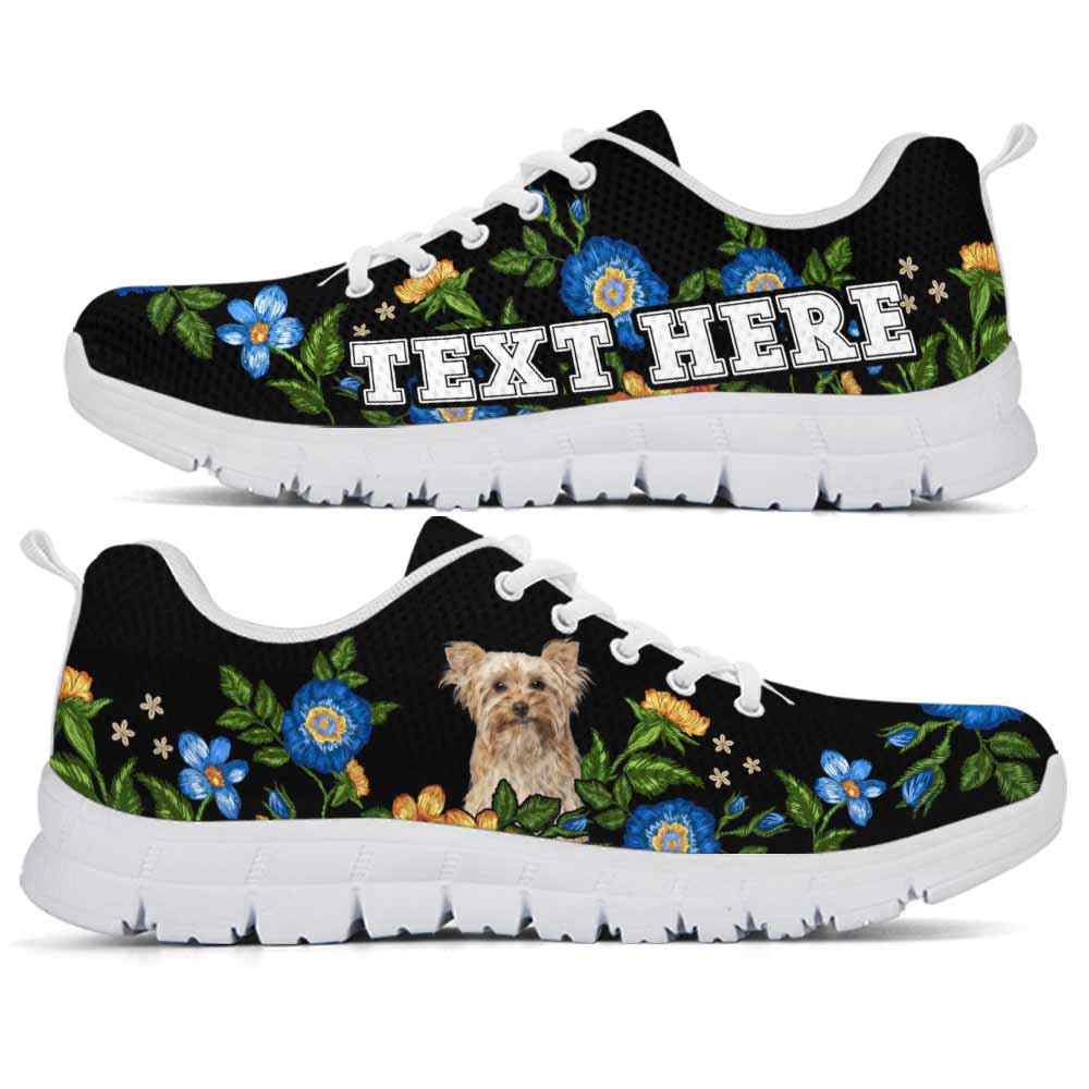 SS-W-Dog-Embroidery9-Yorkie-65@undefined-Yorkie Colorful Floral Flower Dog Lovers Sneakers Gym Running Shoes Gift Women Men. Dog Mom Dog Dad Custom Shoes. Yorkshire Terrier
