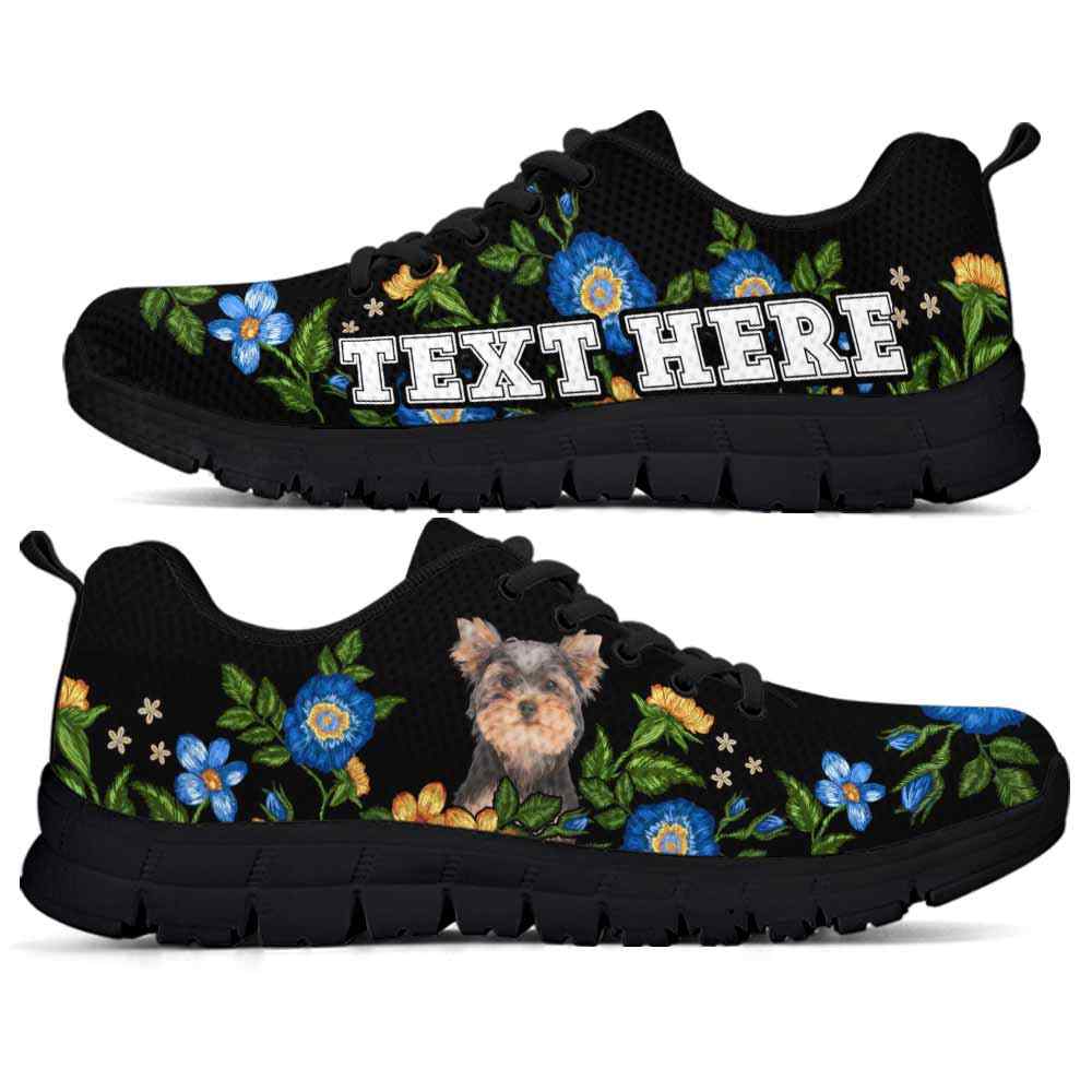 SS-W-Dog-Embroidery9-Yorkie-66@undefined-Yorkie Colorful Floral Flower Dog Lovers Sneakers Gym Running Shoes Gift Women Men. Dog Mom Dog Dad Custom Shoes. Yorkshire Terrier