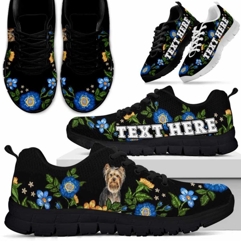 SS-W-Dog-Embroidery9-Yorkie-67@undefined-Yorkie Colorful Floral Flower Dog Lovers Sneakers Gym Running Shoes Gift Women Men. Dog Mom Dog Dad Custom Shoes. Yorkshire Terrier