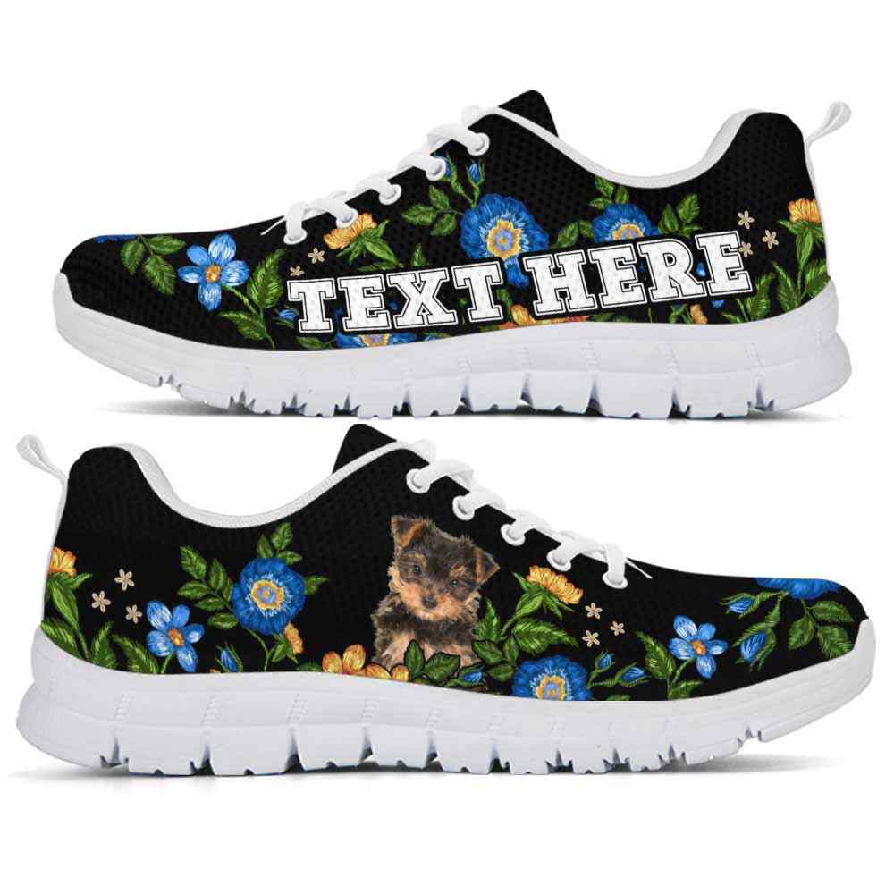 SS-W-Dog-Embroidery9-Yorkie-68@undefined-Yorkie Colorful Floral Flower Dog Lovers Sneakers Gym Running Shoes Gift Women Men. Dog Mom Dog Dad Custom Shoes. Yorkshire Terrier