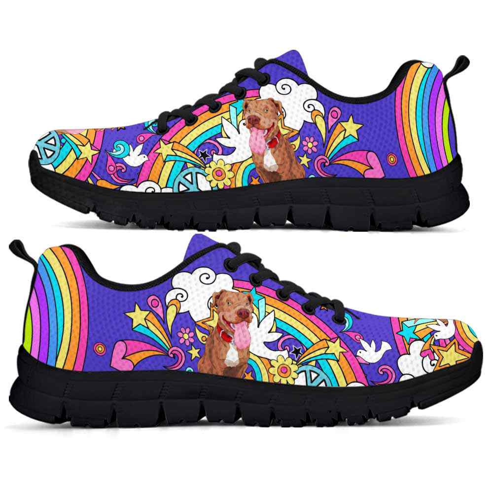 SS-W-Dog-PastelHippie-Pit_Bull-43@ Pastel Hippie Pit Bull 43-Pit Bull Sneakers Running Shoes Gift Women Men Dog Lovers. Pastel Hippie Colorful Custom Shoes.