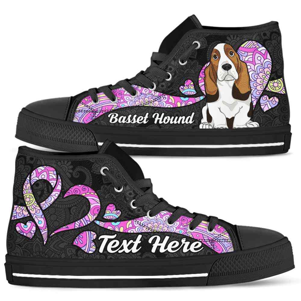 HTS-U-Dog-PastelMandalaNa011-BsHo-3@undefined-Basset Hound Dog Lovers Pastel Mandala Canvas Shoes High Top Shoes Gift Men Women. Dog Mom Dog Dad Custom Shoes.
