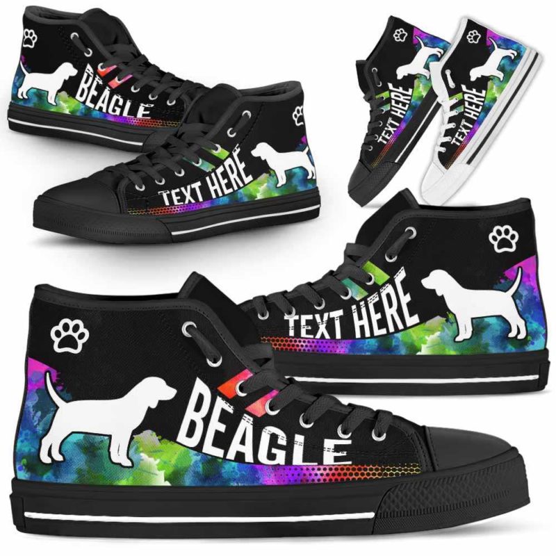 HTS-U-Dog-Watercolor01NaSportline9-Beagle-2@undefined-Beagle Dog Lovers Watercolor Canvas Shoes High Top Shoes Gift Men Women. Dog Mom Dog Dad Custom Shoes.