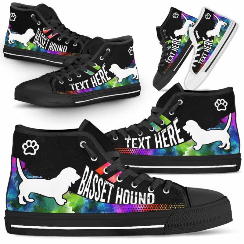 HTS-U-Dog-Watercolor01NaSportline9-BsHo-1@undefined-Basset Hound Dog Lovers Watercolor Canvas Shoes High Top Shoes Gift Men Women. Dog Mom Dog Dad Custom Shoes.