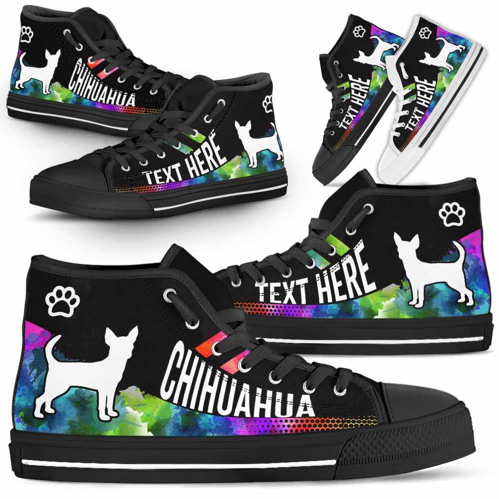 HTS-U-Dog-Watercolor01NaSportline9-CHua-7@undefined-Chihuahua Dog Lovers Watercolor Canvas Shoes High Top Shoes Gift Men Women. Dog Mom Dog Dad Custom Shoes.