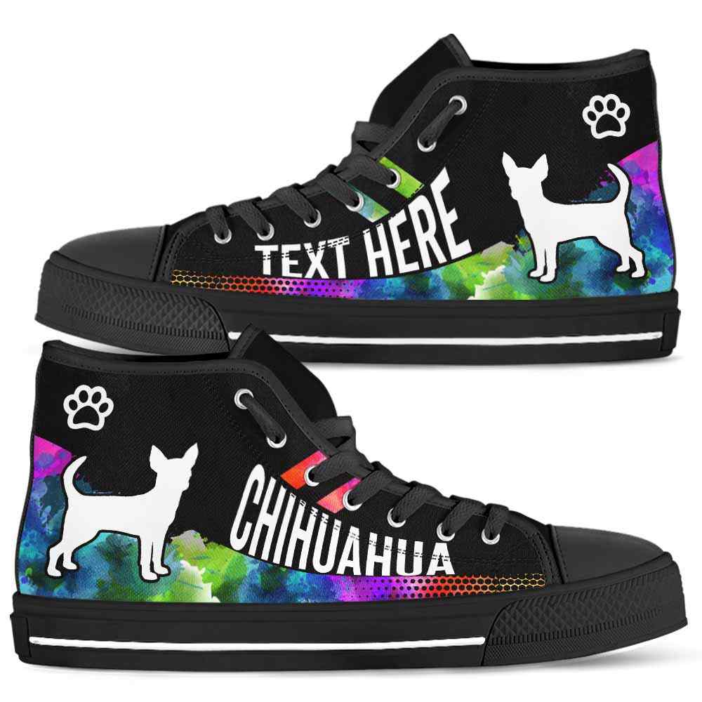 HTS-U-Dog-Watercolor01NaSportline9-CHua-7@undefined-Chihuahua Dog Lovers Watercolor Canvas Shoes High Top Shoes Gift Men Women. Dog Mom Dog Dad Custom Shoes.