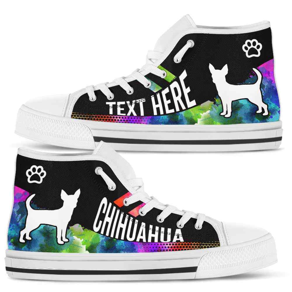 HTS-U-Dog-Watercolor01NaSportline9-CHua-7@undefined-Chihuahua Dog Lovers Watercolor Canvas Shoes High Top Shoes Gift Men Women. Dog Mom Dog Dad Custom Shoes.