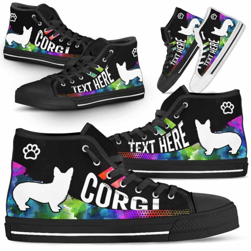 HTS-U-Dog-Watercolor01NaSportline9-Corgi-8@undefined-Corgi Dog Lovers Watercolor Canvas Shoes High Top Shoes Gift Men Women. Dog Mom Dog Dad Custom Shoes.