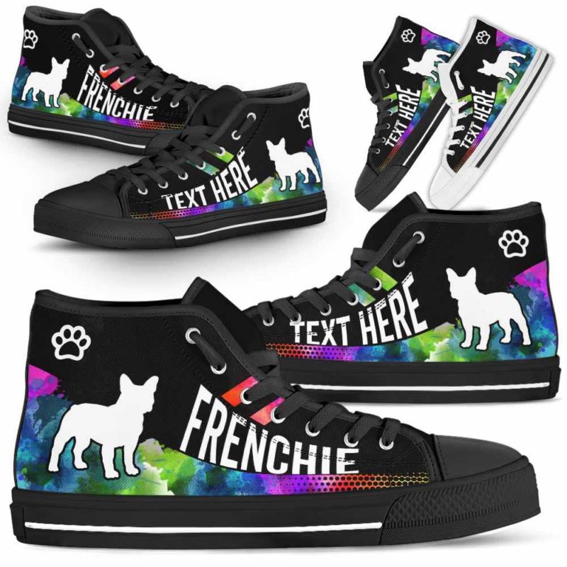 HTS-U-Dog-Watercolor01NaSportline9-FrCh-11@undefined-Frenchie Dog Lovers Watercolor Canvas Shoes High Top Shoes Gift Men Women. Dog Mom Dog Dad Custom Shoes.