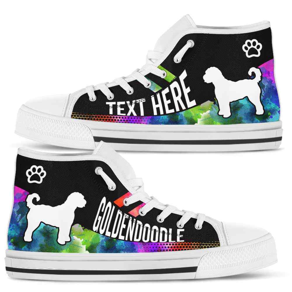 HTS-U-Dog-Watercolor01NaSportline9-GolDoo-10@undefined-Goldendoodle Dog Lovers Watercolor Canvas Shoes High Top Shoes Gift Men Women. Dog Mom Dog Dad Custom Shoes.