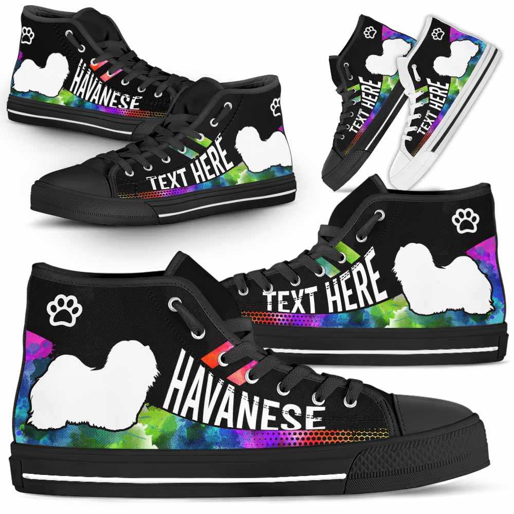 HTS-U-Dog-Watercolor01NaSportline9-Hava-14@undefined-Havanese Dog Lovers Watercolor Canvas Shoes High Top Shoes Gift Men Women. Dog Mom Dog Dad Custom Shoes.