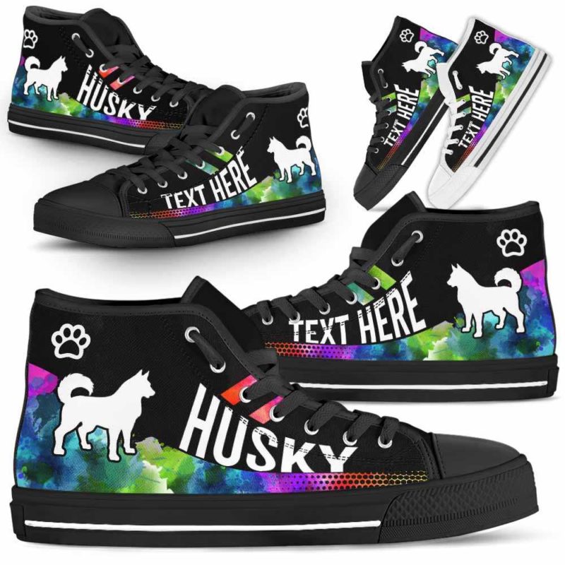 HTS-U-Dog-Watercolor01NaSportline9-Husky-16@undefined-Husky Dog Lovers Watercolor Canvas Shoes High Top Shoes Gift Men Women. Dog Mom Dog Dad Custom Shoes.
