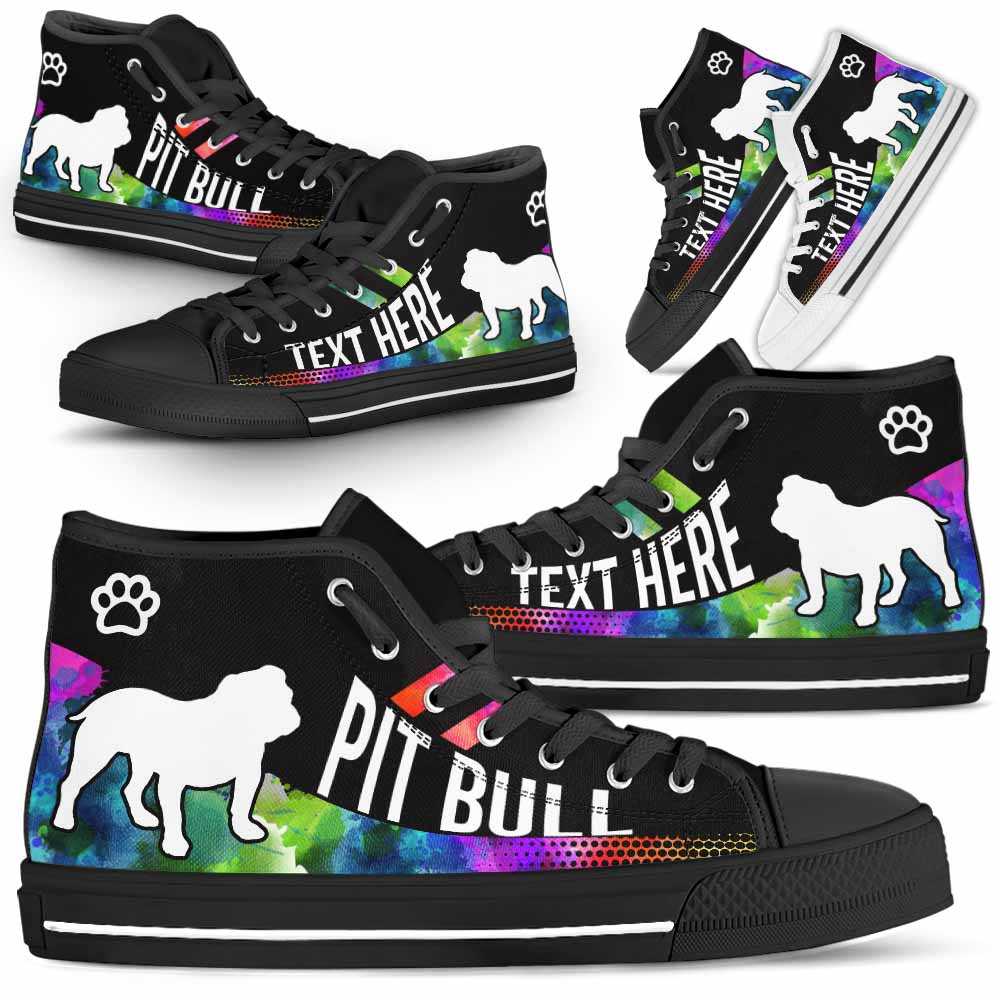 HTS-U-Dog-Watercolor01NaSportline9-PBul-26@undefined-Pit Bull Dog Lovers Watercolor Canvas Shoes High Top Shoes Gift Men Women. Dog Mom Dog Dad Custom Shoes.