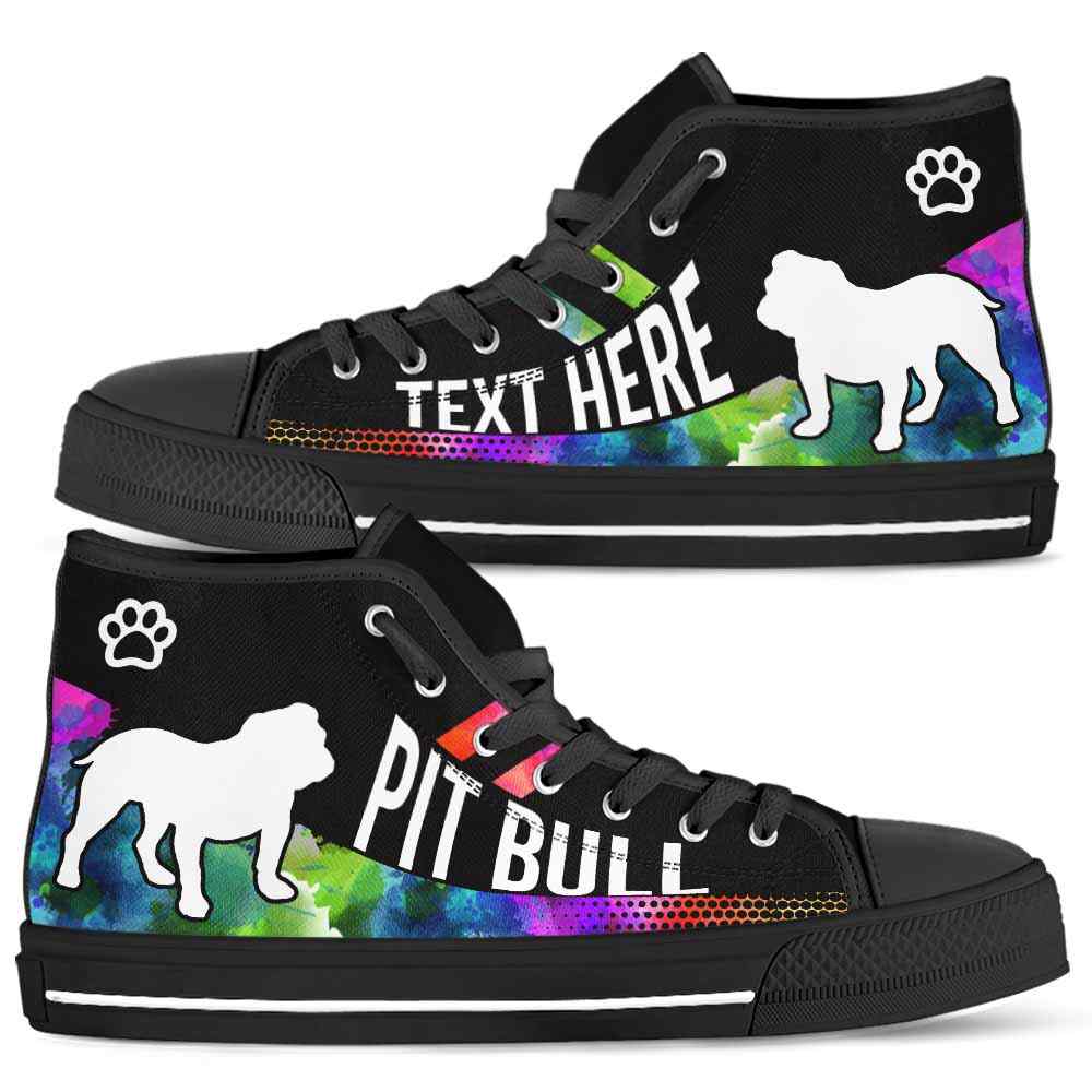 HTS-U-Dog-Watercolor01NaSportline9-PBul-26@undefined-Pit Bull Dog Lovers Watercolor Canvas Shoes High Top Shoes Gift Men Women. Dog Mom Dog Dad Custom Shoes.