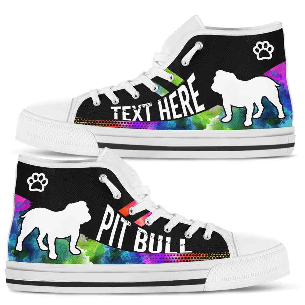 HTS-U-Dog-Watercolor01NaSportline9-PBul-26@undefined-Pit Bull Dog Lovers Watercolor Canvas Shoes High Top Shoes Gift Men Women. Dog Mom Dog Dad Custom Shoes.