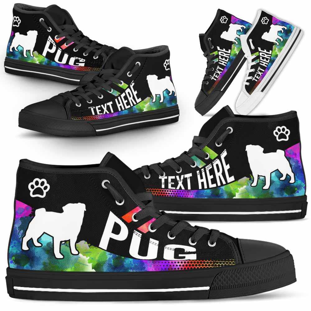 HTS-U-Dog-Watercolor01NaSportline9-Pug-19@undefined-Pug Dog Lovers Watercolor Canvas Shoes High Top Shoes Gift Men Women. Dog Mom Dog Dad Custom Shoes.