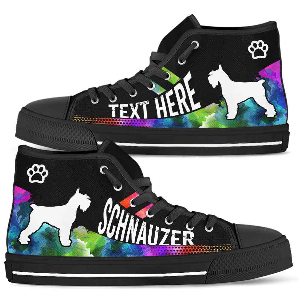HTS-U-Dog-Watercolor01NaSportline9-Schzer-21@undefined-Schnauzer Dog Lovers Watercolor Canvas Shoes High Top Shoes Gift Men Women. Dog Mom Dog Dad Custom Shoes.