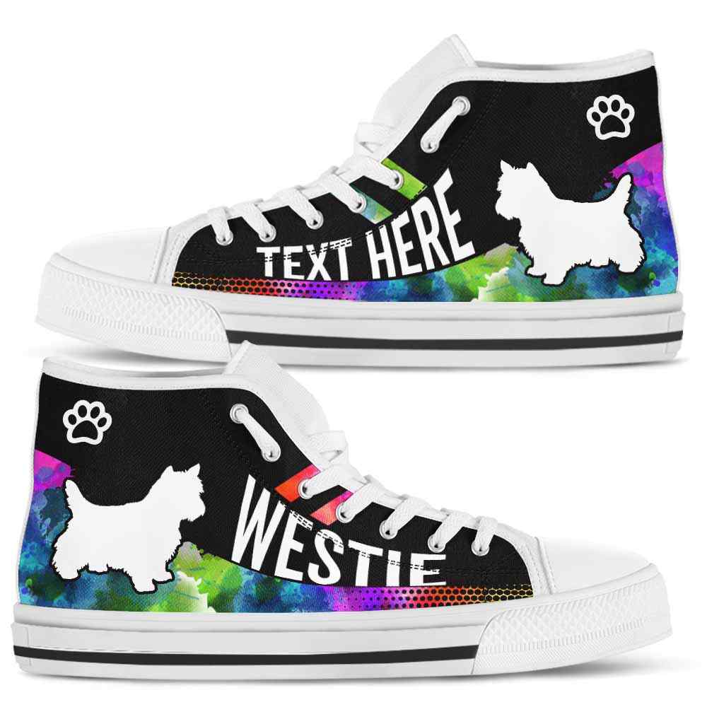 HTS-U-Dog-Watercolor01NaSportline9-Westie-24@undefined-Westie Dog Lovers Watercolor Canvas Shoes High Top Shoes Gift Men Women. Dog Mom Dog Dad Custom Shoes. West Highland White Terrier