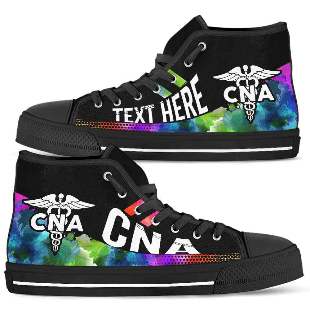 HTS-U-Nurse-Watercolor01NaSportline9-CNA-0@undefined-Cna Nursing Assistant Watercolor Colorful Canvas Shoes High Top Shoes Gift Women Men. Custom Shoes.