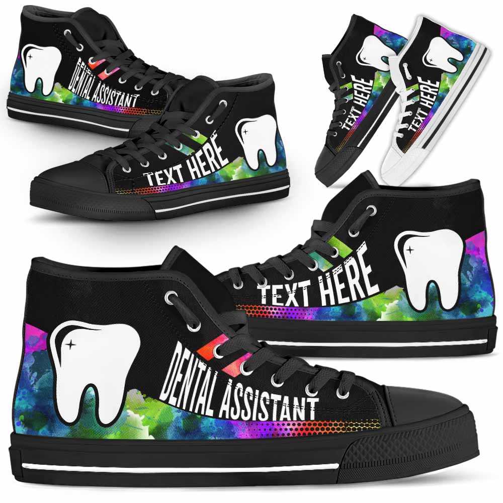HTS-U-Nurse-Watercolor01NaSportline9-DenAss-1@undefined-Dental Assistant Watercolor Colorful Canvas Shoes High Top Shoes Gift Women Men. Custom Shoes.