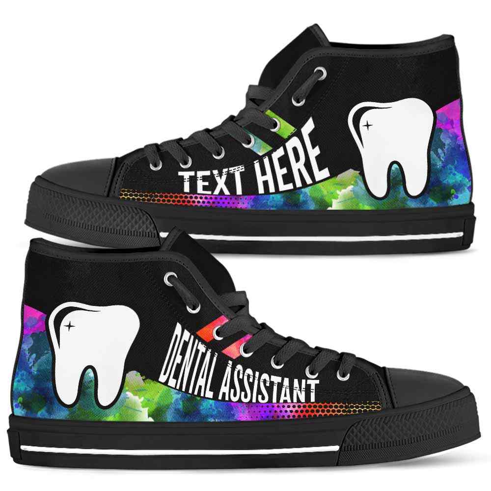 HTS-U-Nurse-Watercolor01NaSportline9-DenAss-1@undefined-Dental Assistant Watercolor Colorful Canvas Shoes High Top Shoes Gift Women Men. Custom Shoes.