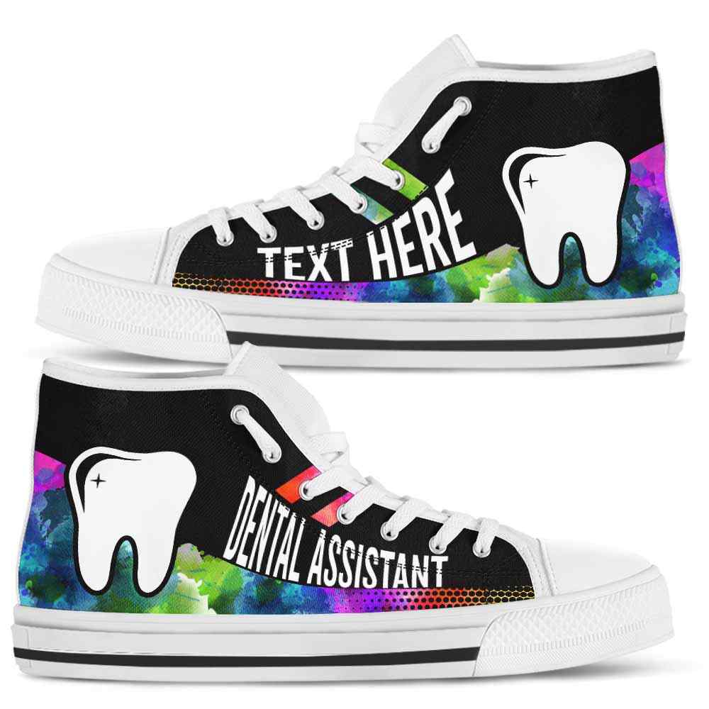 HTS-U-Nurse-Watercolor01NaSportline9-DenAss-1@undefined-Dental Assistant Watercolor Colorful Canvas Shoes High Top Shoes Gift Women Men. Custom Shoes.