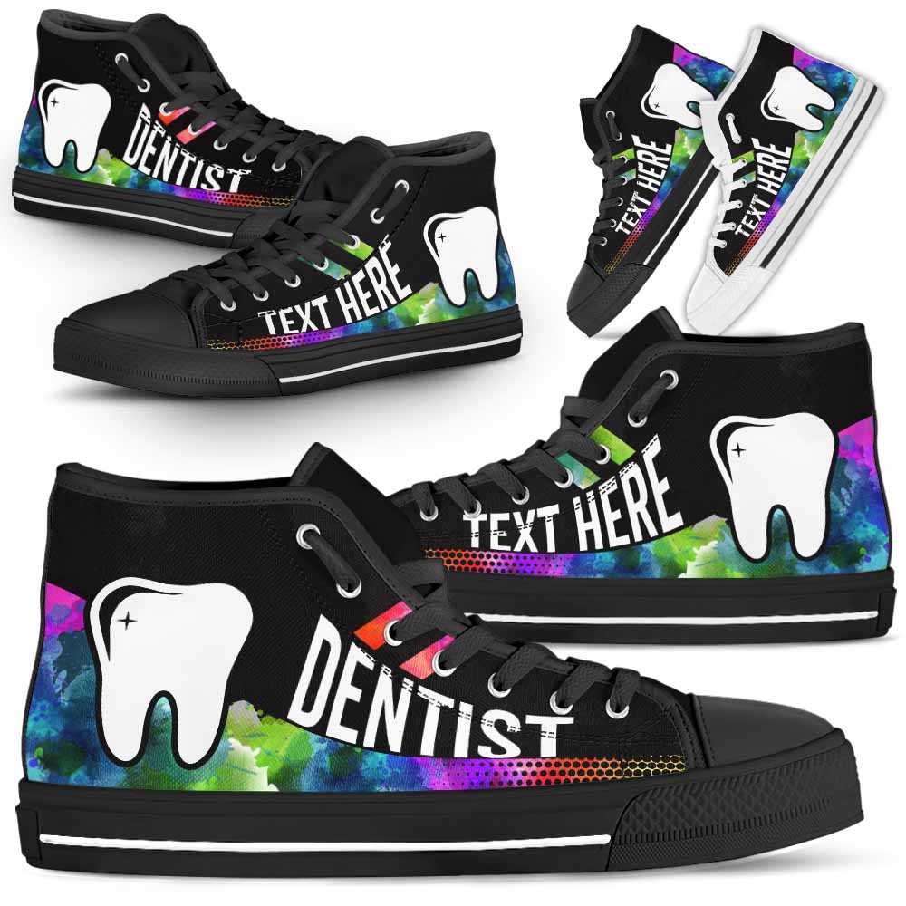 HTS-U-Nurse-Watercolor01NaSportline9-Dentist-3@undefined-Dentist Watercolor Colorful Canvas Shoes High Top Shoes Gift Women Men. Custom Shoes.