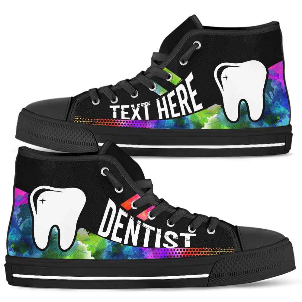 HTS-U-Nurse-Watercolor01NaSportline9-Dentist-3@undefined-Dentist Watercolor Colorful Canvas Shoes High Top Shoes Gift Women Men. Custom Shoes.