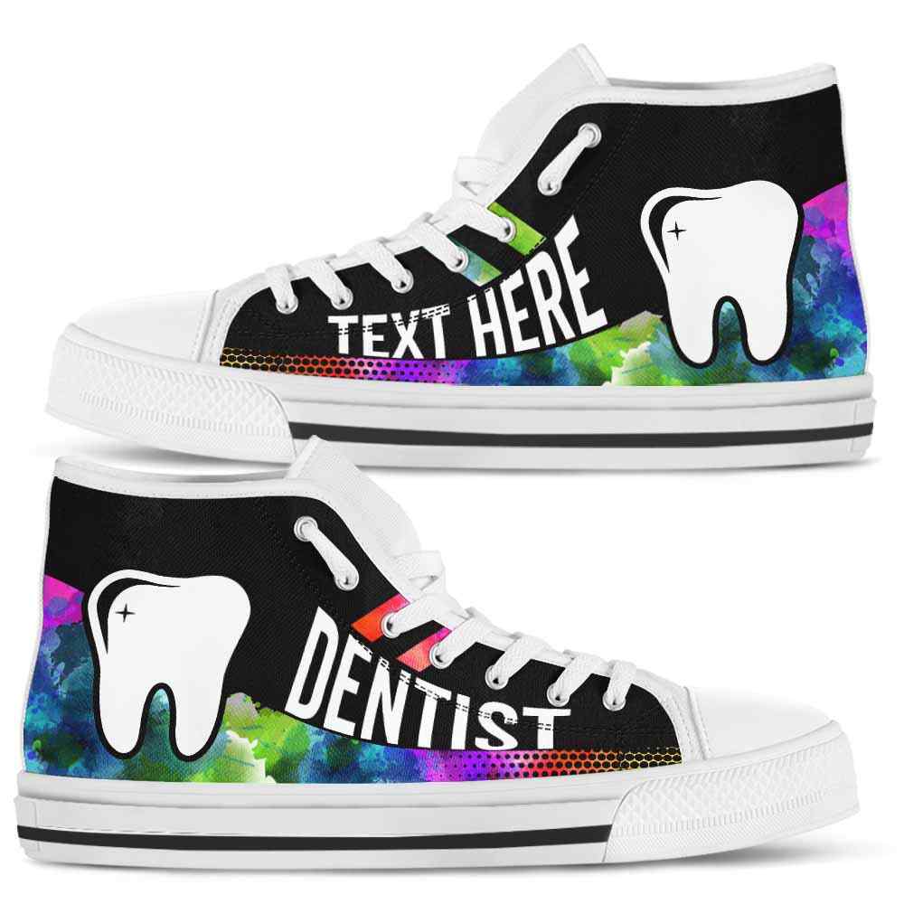 HTS-U-Nurse-Watercolor01NaSportline9-Dentist-3@undefined-Dentist Watercolor Colorful Canvas Shoes High Top Shoes Gift Women Men. Custom Shoes.