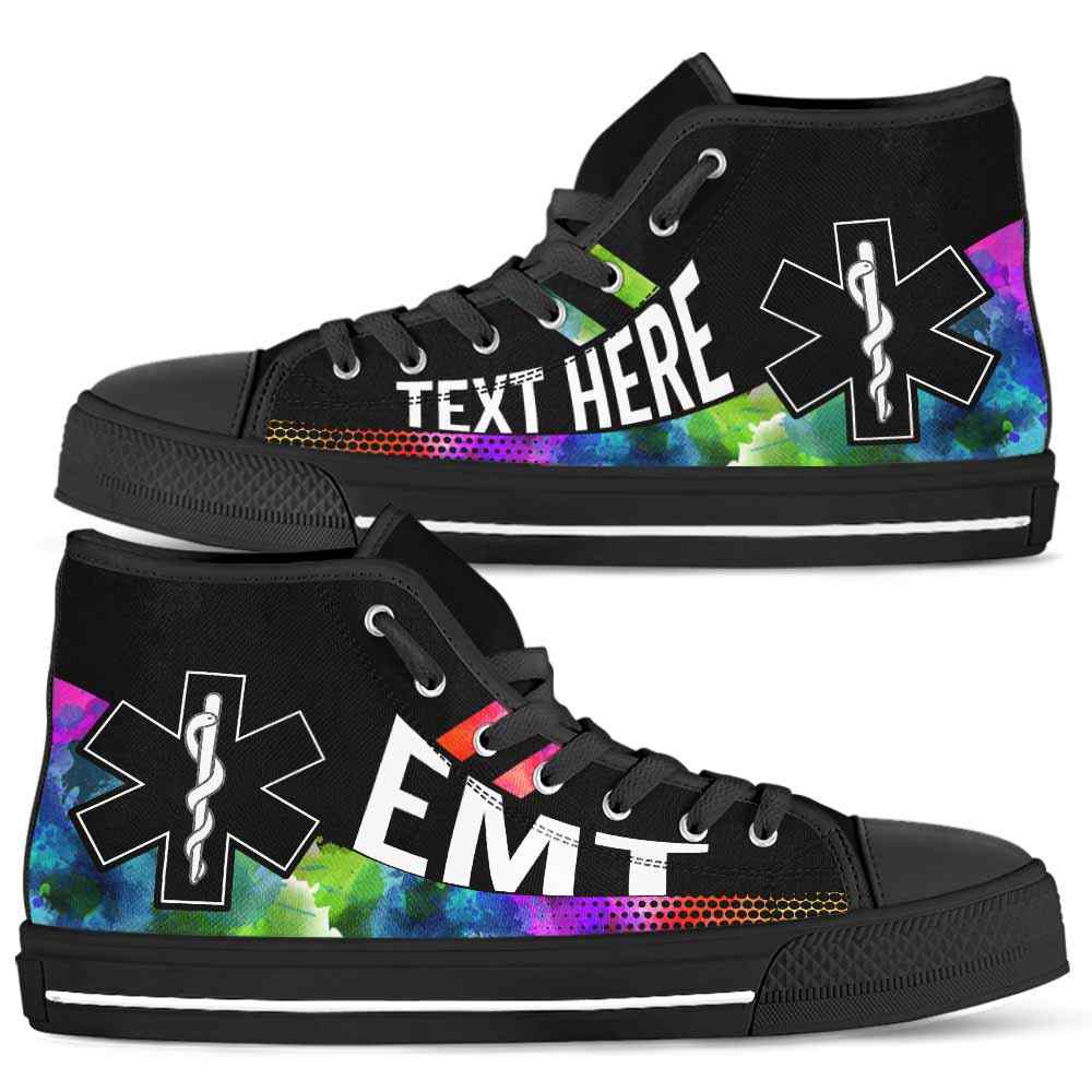 HTS-U-Nurse-Watercolor01NaSportline9-EMT-4@undefined-Emt Emergency Medical Technician Watercolor Colorful Canvas Shoes High Top Shoes Gift Women Men. Custom Shoes.