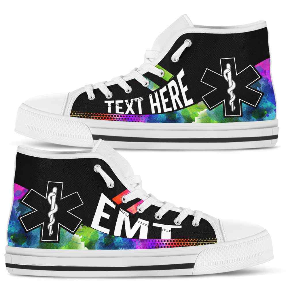 HTS-U-Nurse-Watercolor01NaSportline9-EMT-4@undefined-Emt Emergency Medical Technician Watercolor Colorful Canvas Shoes High Top Shoes Gift Women Men. Custom Shoes.